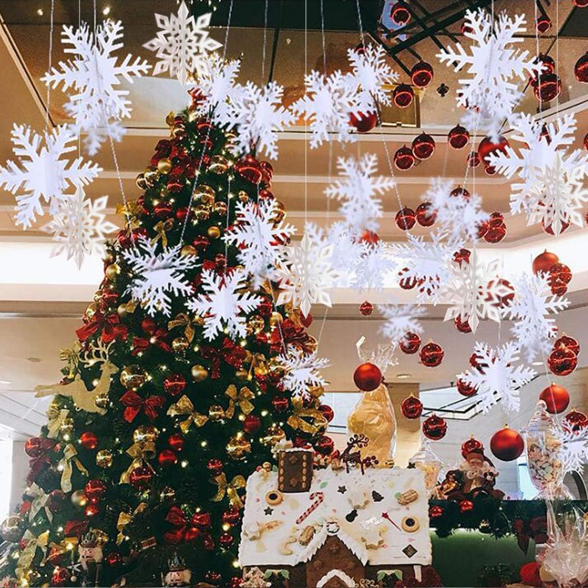 CNUSER 24Pcs Winter Wonderland Snowflakes Party Decorations 3D Card Hanging Paper Centerpieces for/Birthday/Christmastree/New Year/Baby Shower/Wedding Party/Shopwindow Supplies (24PCS White)