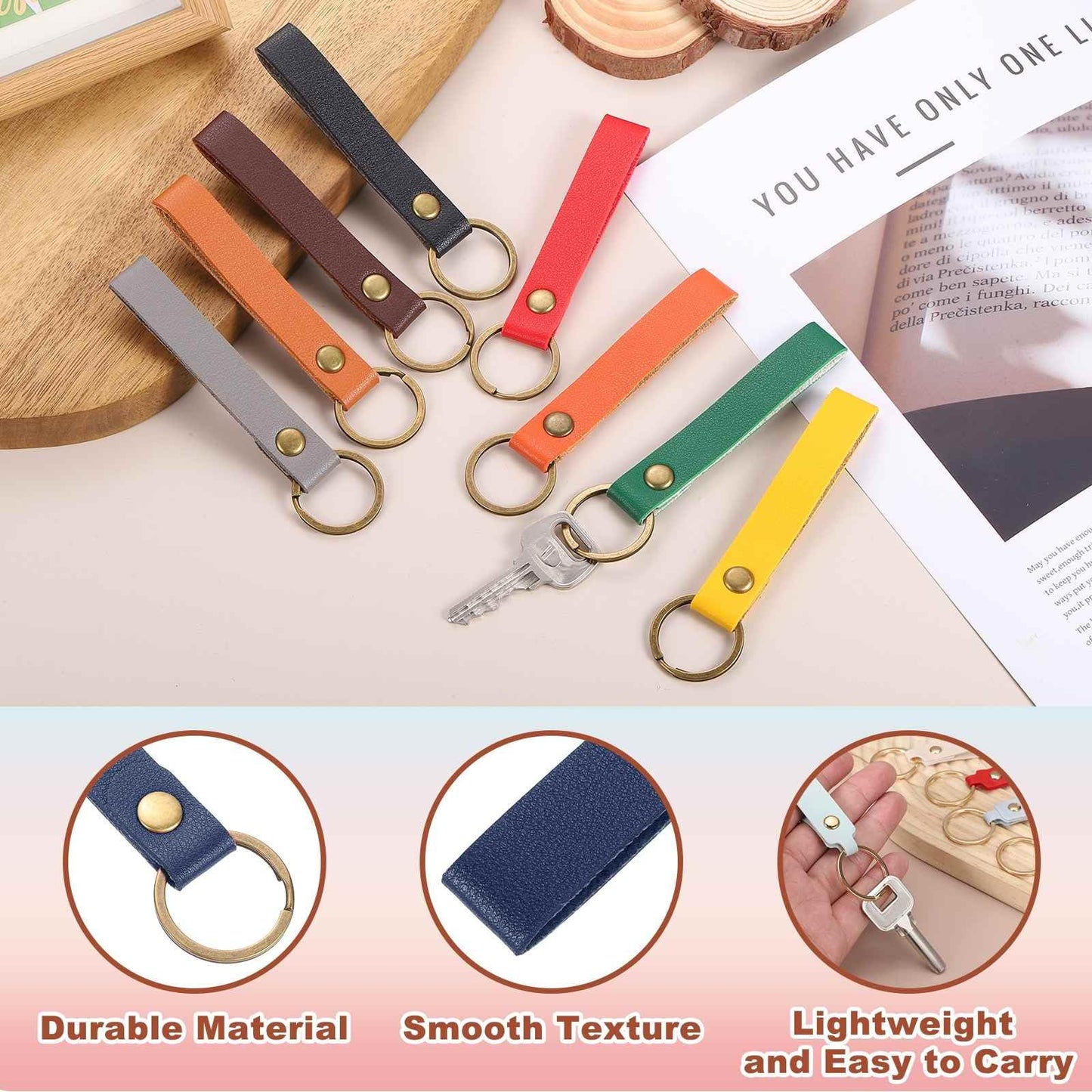 MECCANIXITY 20 Pcs PU Leather Keychain Blanks Bulk Laser Engraving Keychain Leather Key Fob Kit with Key Rings for DIY Supplies Gifts (Blue, 4.5" x 0.6")