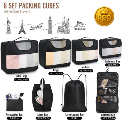 Veken 10 Set/8 Set Packing Cubes for Travel Essentials, Suitcase Organizer Bags in 4 Sizes, Carry-On Luggage Accessories with Large Laundry & Toiletry Bag, Must-Have for Airplane, Road Trip & Camping
