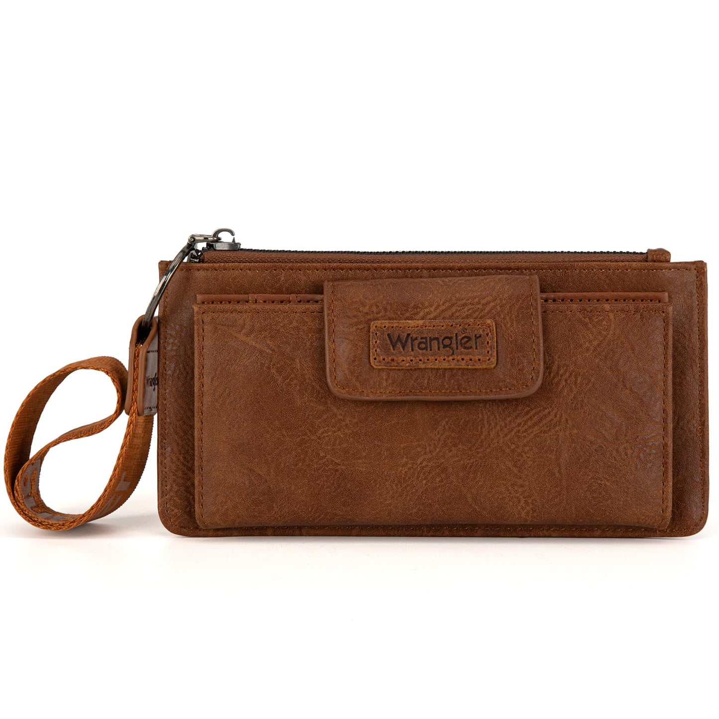 Montana West X Wrangler Brown Wristlet Wallet Minimalist Clutch Womens Wallet Rfid Card Cases & Money Organizers with Coin Purse and Smooth Zipper