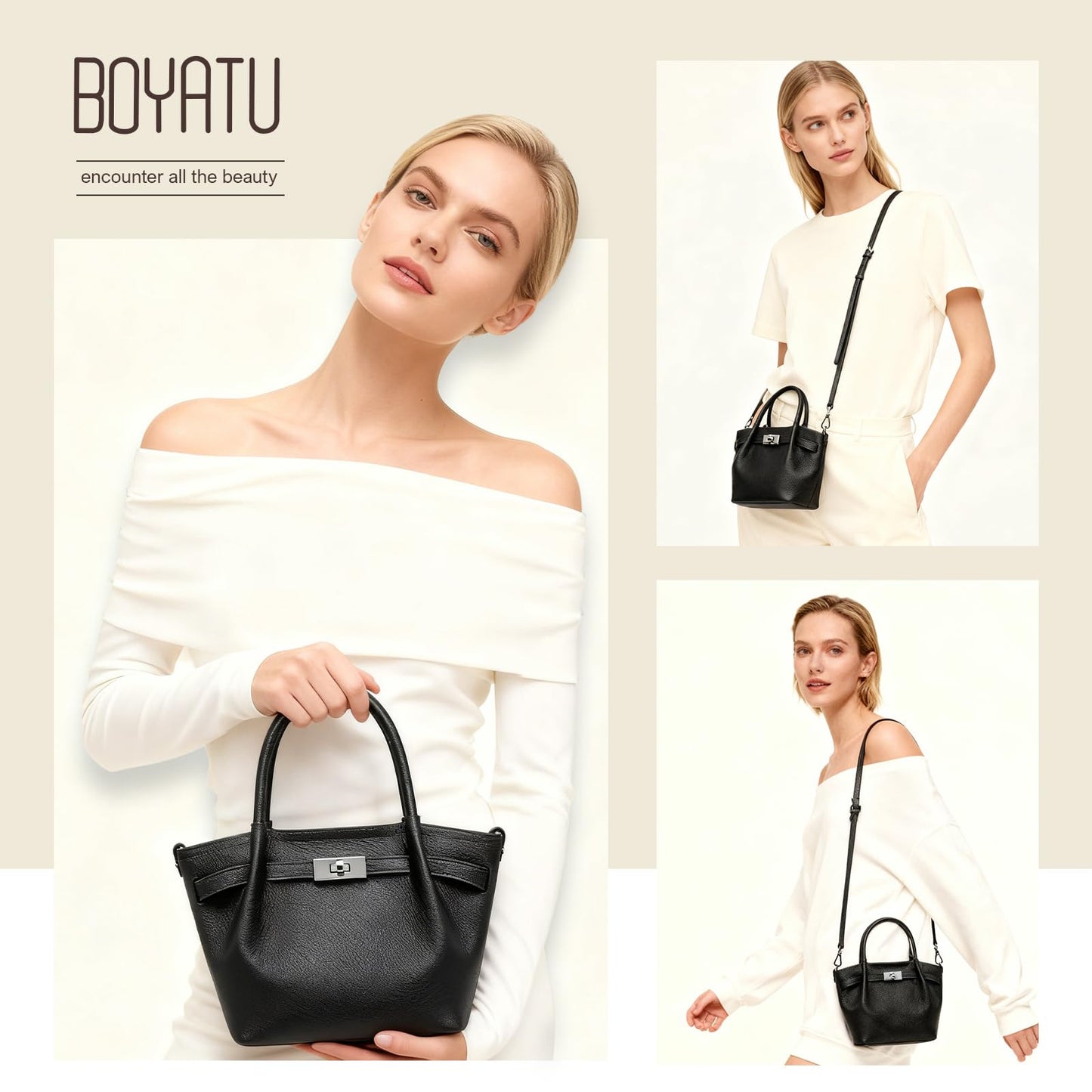 Genuine Leather Bucket Bags for Women: Small Tote Purses for Ladies Luxury Designer Crossbody Satchel Handbags(Black)