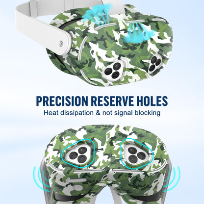 Silicone Cover Set Compatible with Meta Quest 3S Accessories, VR Protector Face Cover, Controller Grips, Front Shell Headset and Lens Protective for Oculus/Meta Quest 3s Accessories(Camouflage Green)