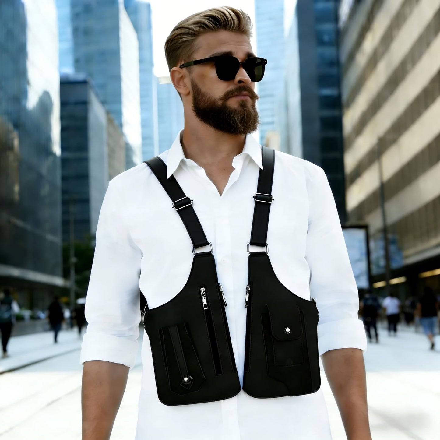 Premium Shoulder Bag for Men, Double Shoulder Armpit Bag Fashion Underarm Holster Wallet Adjustable PU Leather Waterproof Anti-Theft Harness for Men- Boyfriend, Father, Teen Gifts