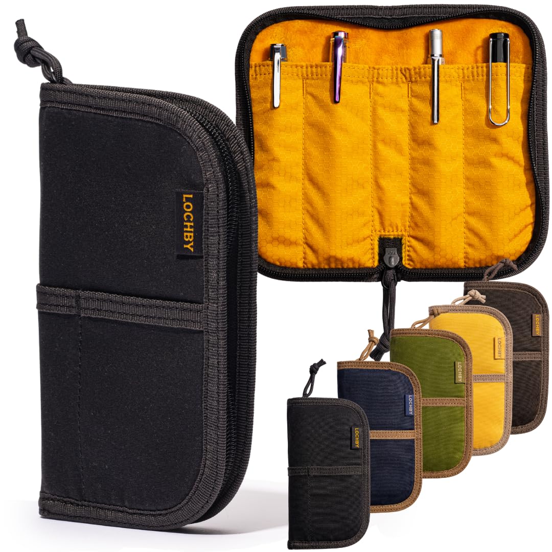 LOCHBY® Quattro | Slim and Elegant Pen Pouch, Durable Waxed Canvas, Lightly Padded for Fountain Pen and Mechanical Pencil, Compact Design Holds 4 Pens, for Everyday Carry, Travel and Creative Artists