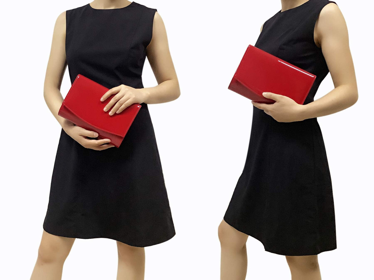 CHARMING TAILOR Patent Leather Flap Clutch for Women Classic Elegant Evening Bag Chic Dress Purse (Red)