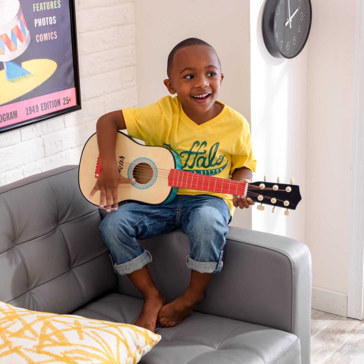 KidKraft Lil' Symphony Wooden Play Guitar, Kids Musical Instrument Toy, Gift for Ages 3+