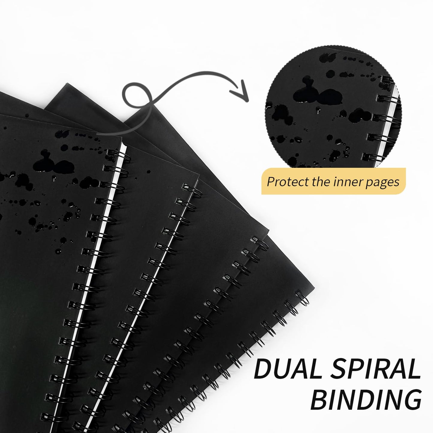 Ouzoustate Lined Spiral Notebook B5 Black Journal 7.48'' X 10.18''-4 Pack 7mm College Ruled Hardcover Notebooks 160 Pages 100GSM Thick Paper for Note Taking School Office Supplies