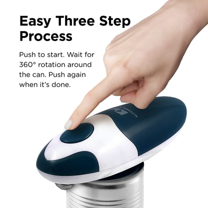 Kitchen Mama Auto 2.0 Electric Can Opener: Blade Opens Almost Any Can Pop or Soda Can - Automatic, Hands Free, Safe, Smooth Edge, Lid Remover, Battery Operated, Cordless, YES YOU CAN (Navy Blue)