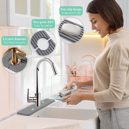 15.7'' Long Stone Faucet Mat for Kitchen Sink-Diatomite Quick Dry Kitchen Sink