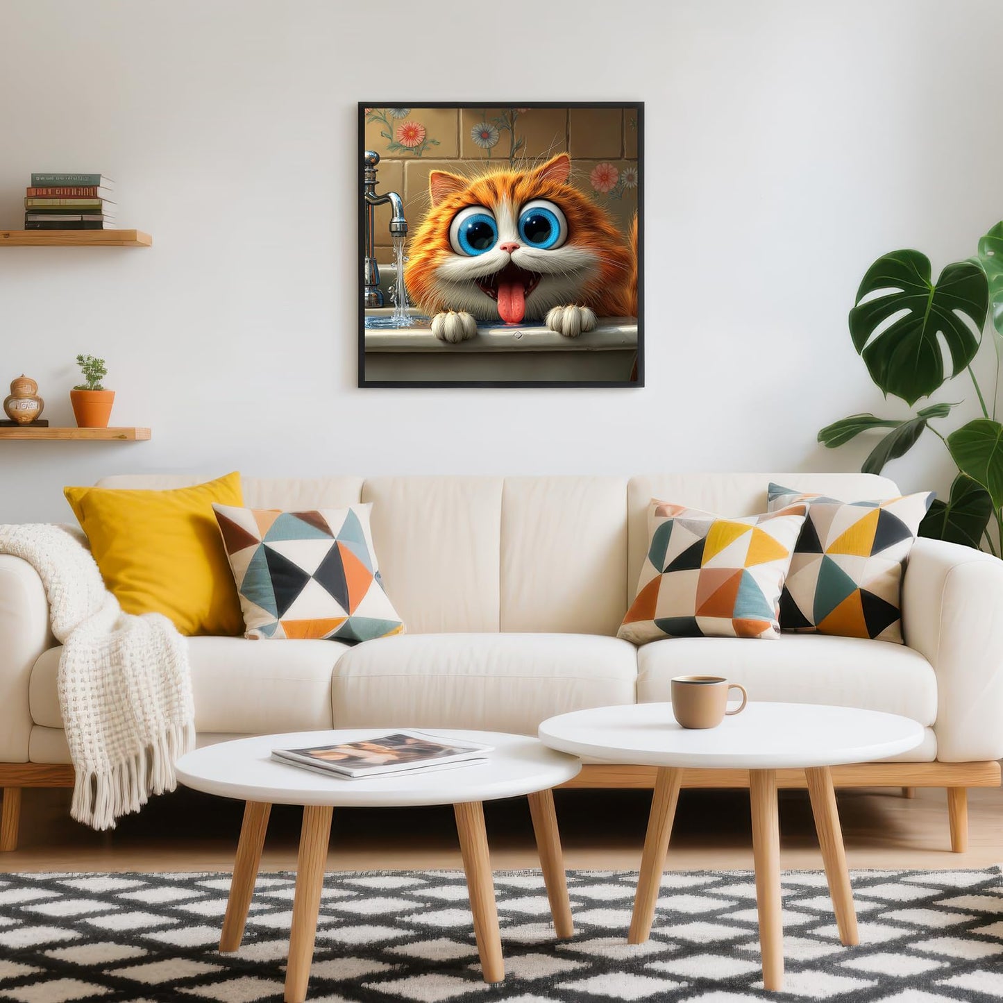 1000 Piece Jigsaw Puzzle, Orange Cat with Blue Eyes Drinking Water