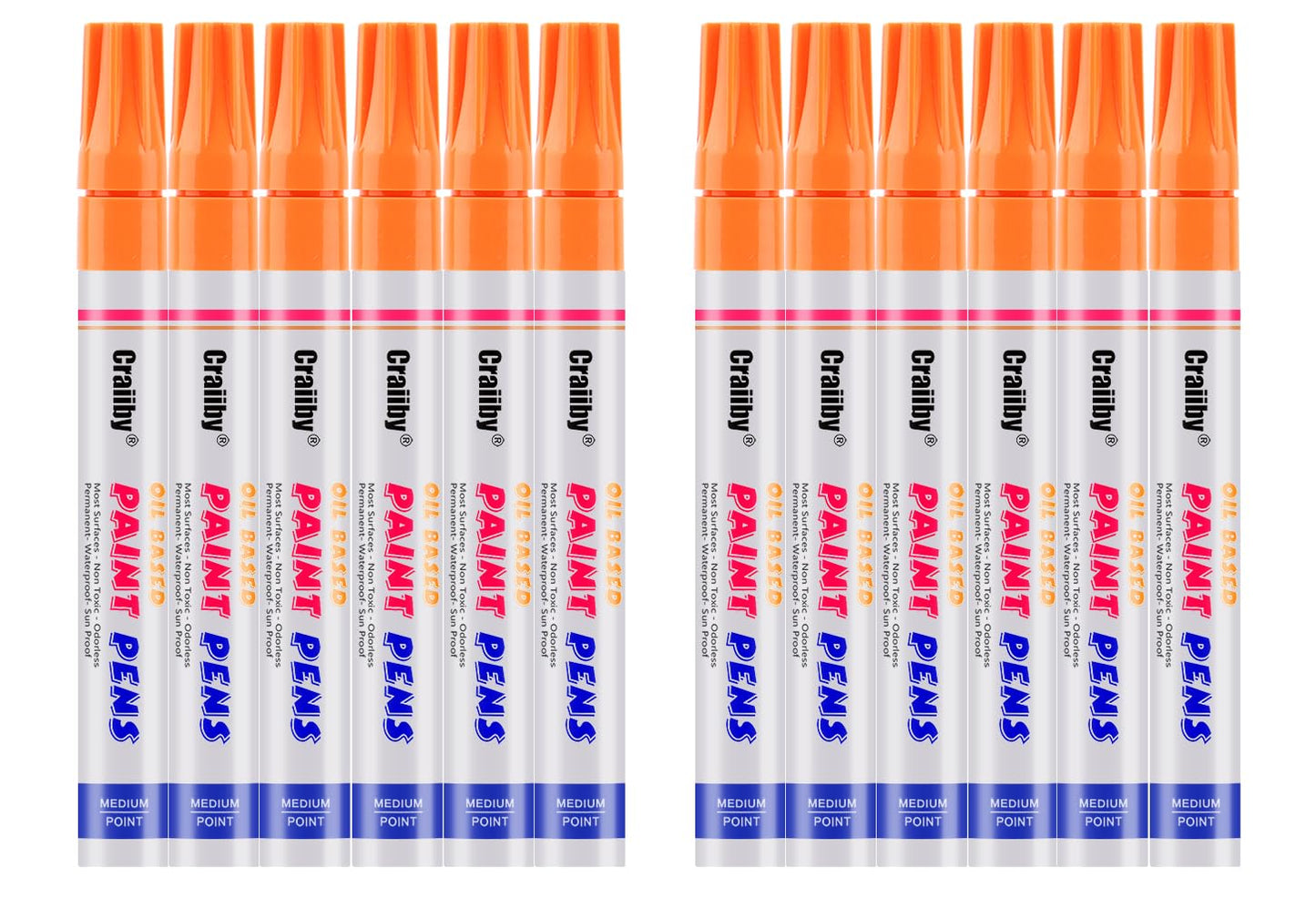 Orange Paint Markers, 12 Pack Oil-Based Waterproof Quick Dry Permanent Paint Pen Set for Rocks Painting, Wood, Fabric, Plastic, Canvas, Glass, Mugs, Metal, Tire, Stone, DIY Craft