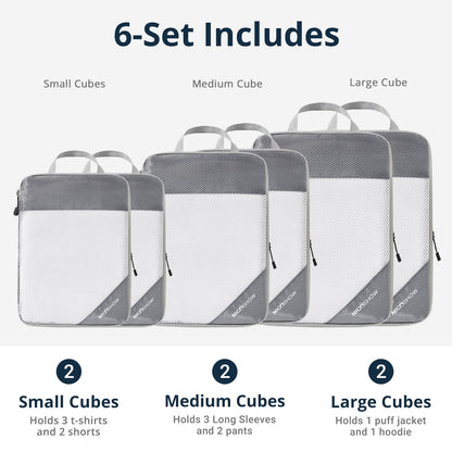 NICOSHOW 6 Set Compression Packing Cubes for Travel - Compressible, Lightweight, and Space-Saving Packing Cubes, Travel Essentials for Women, Grey
