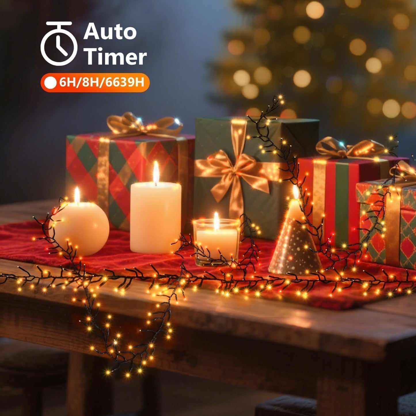 1200 LED 59FT Christmas Cluster Lights, Warm White Christmas Tree Lights Outdoor, Firecrackers String Light with 12 Modes Timer Remote, Waterproof Plug in Twinkle Fairy Light for Xmas Tree Garland
