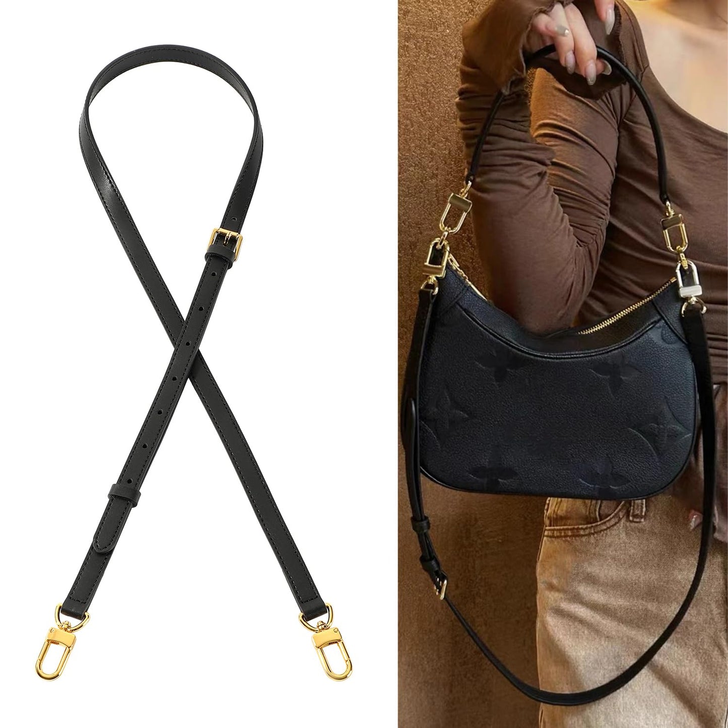 BEUDW Leather Adjustable Shoulder Strap, Used For Replacing Leather Shoulder Strap, Suitable For Handbag Shoulder Strap (width: 0.6in-Black)