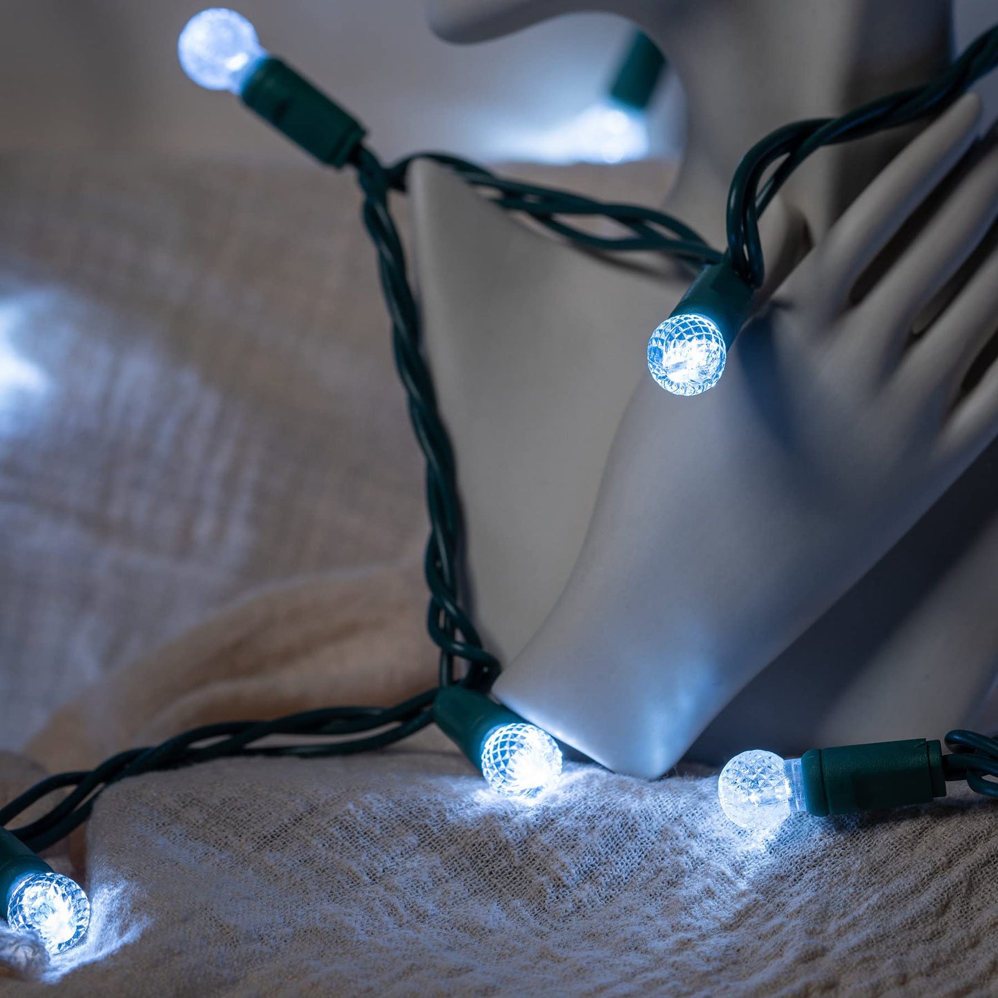 YULETIME Cool White One-Piece G12 Raspberry Christmas Lights 140 Count 48 Feet, 2 Sets 70 LED 24 ft High Waterproof UL Certified String Light (Cool White)