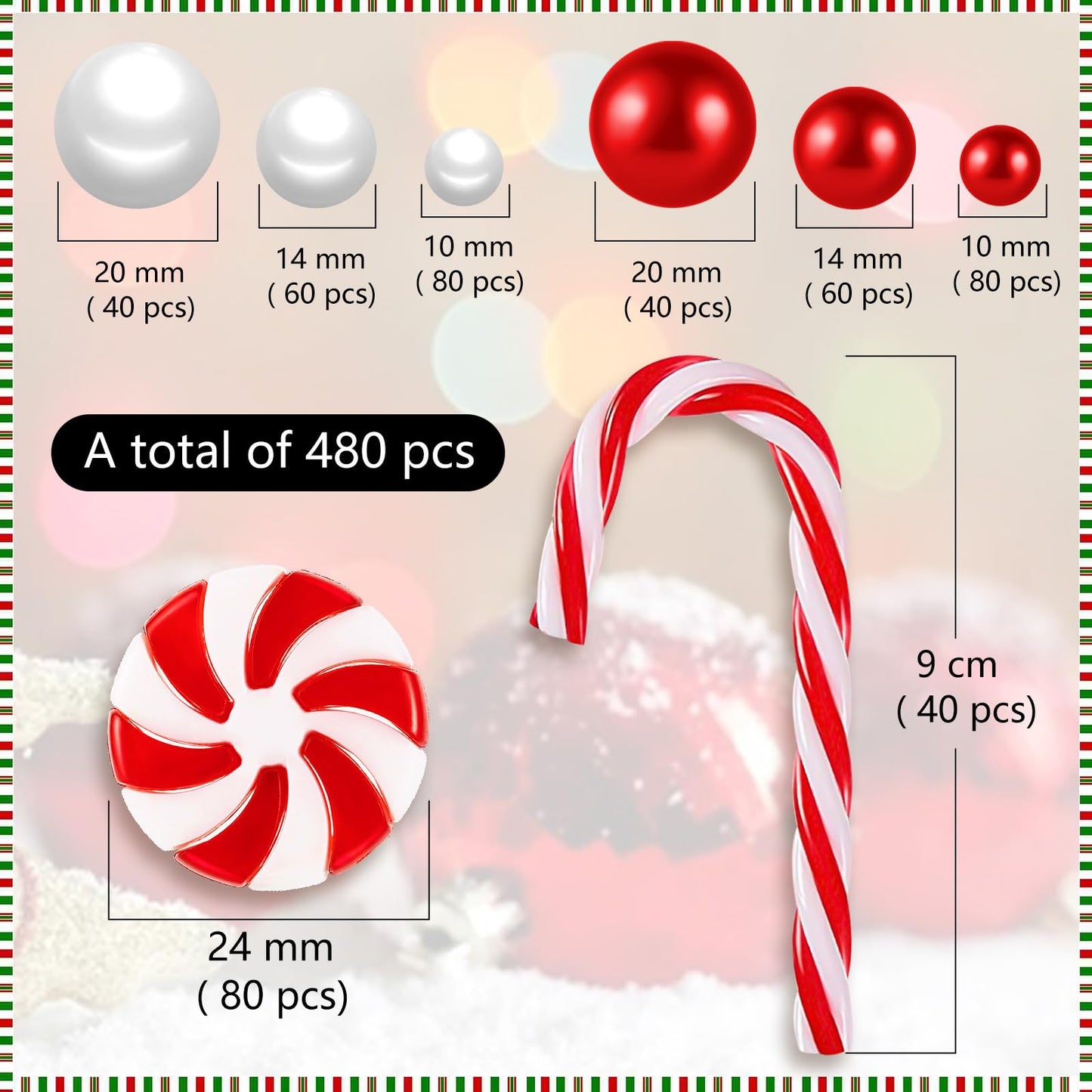 ZHWKMYP 480Pcs Christmas Vase Filler, Christmas Floating Vase Filler for Centerpieces, White and Red Candy Cane Decor Decorations