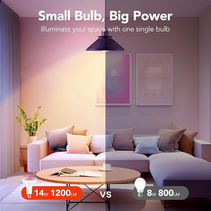 OREiN Matter Smart Light Bulb,1200 Lumens BR30 Smart Flood Light Bulbs Work with Alexa, Apple Home, Google Home, SmartThings, Color Changing Light Bulbs 2.4Ghz WiFi, 85W 4Pack