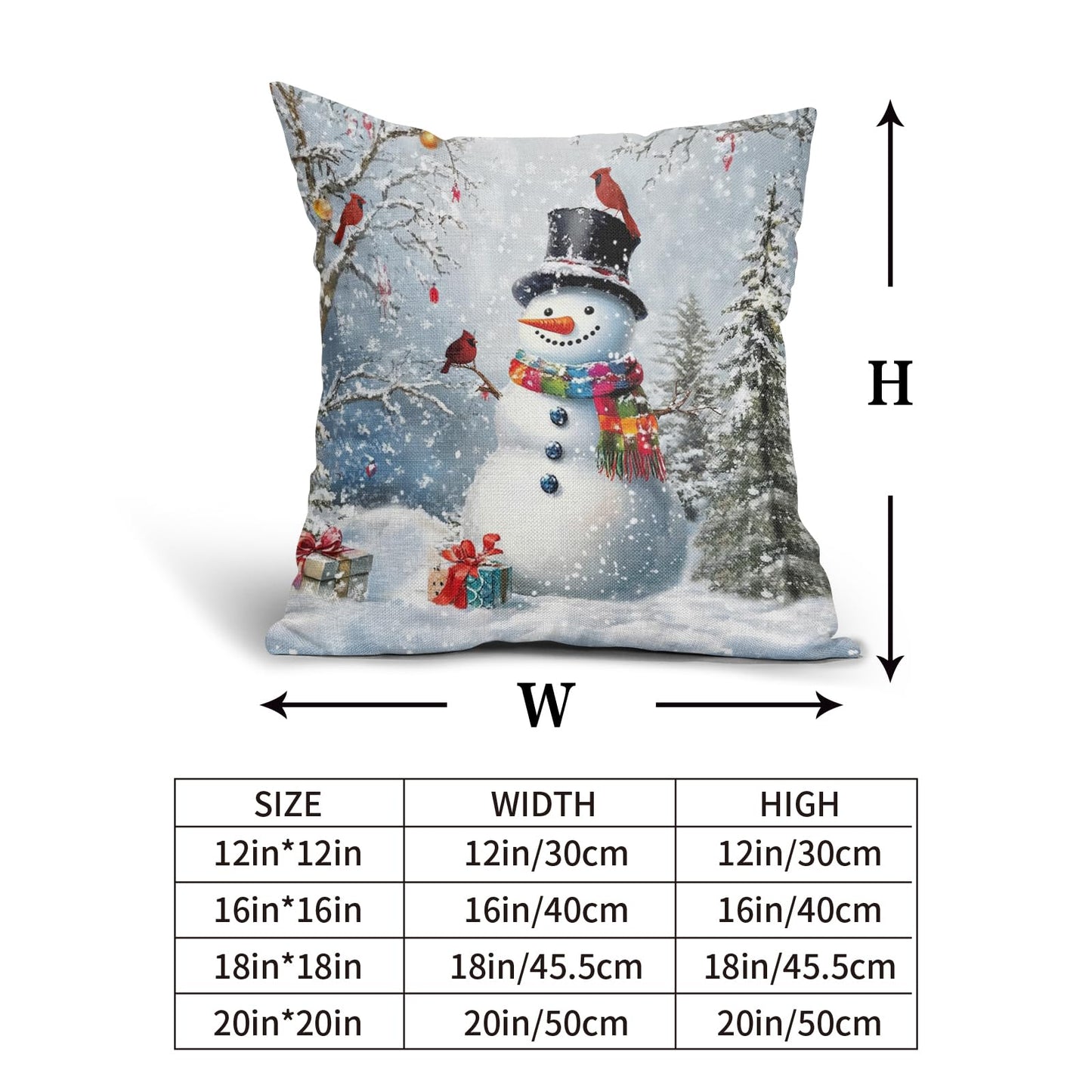 Evlaschin Snowman Pillow Covers Set of 2 Winter Snowflakes Birds Christmas Decorative Throw Couch Pillowcases Cotton Linen Double Sided 20x20 Inches Xmas Trees Holiday Indoor Outdoor Cuchion Covers