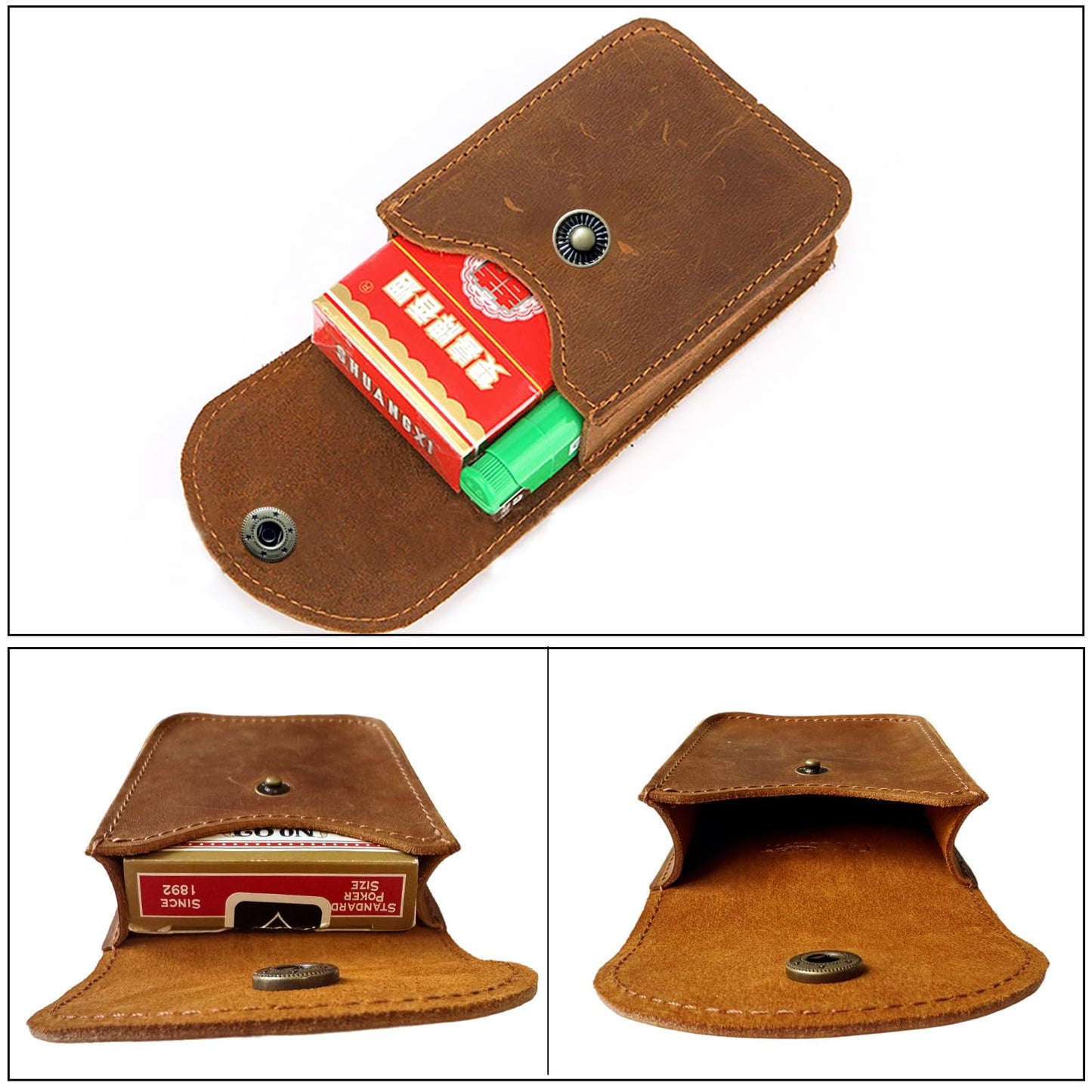 aolaso Genuine Leather Playing Card Case, Single Deck Playing Card Box，Leather Pouch Multipurpose with Belt Clip for Carrying Cards Small Tools Storage