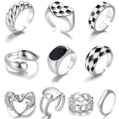 FAXHION 12PCS Gold Stackable Rings Set for Women, 18K Gold Plated Open Stacking Knuckle Ring, Adjustable Chunky Signet Band Statement Ring for Gift