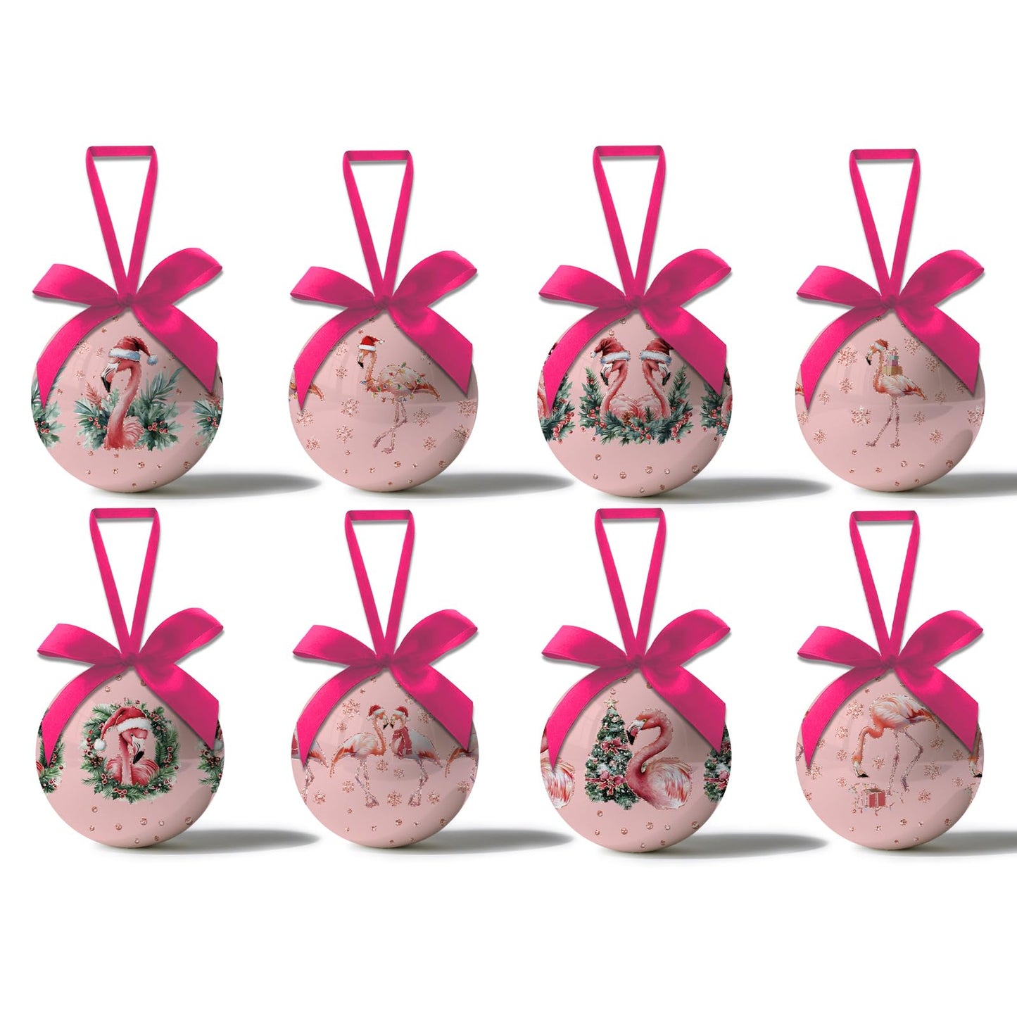 Pink Flamingo Christmas Decor - Pink Christmas Tree Flamingo Decorations Hanging Ornaments Balls, Cute Decorations Ball 2.36 Inch for Xmas Tree Party Home Holiday，Xmas Gifts Set of 16Pcs
