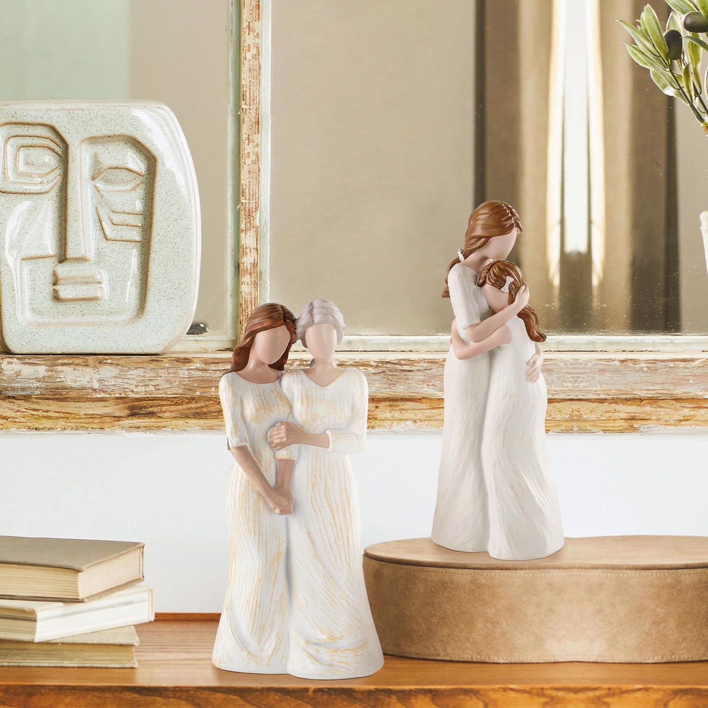 Storieme Mother Daughter Figurines Gift: Hand-Painted Mother Embracing Daughter Resin Figurines Sculpture - Heartfelt Gift for Moms on Mother's Day Birthday Christmas
