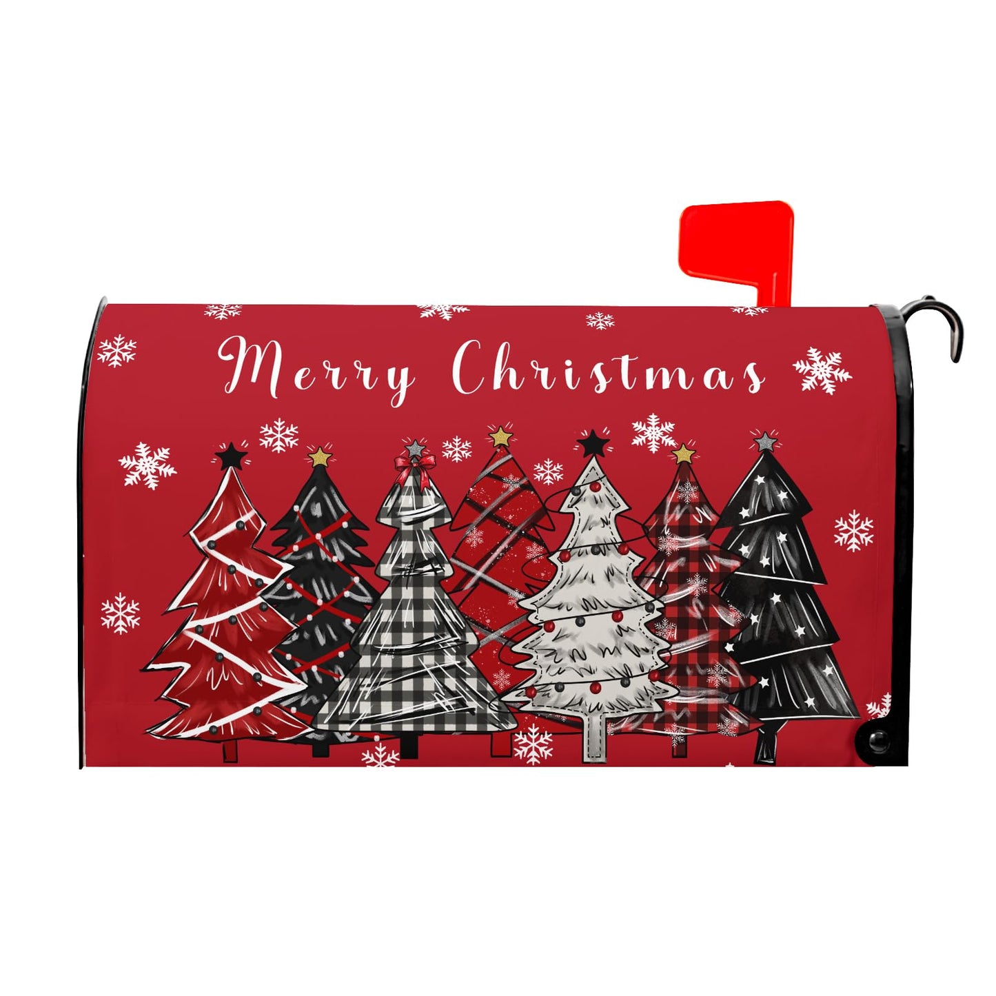 Christmas Tree Mailbox Covers Magnetic Standard Size 21 x 18 Inch Winter Holiday Xmas Snowflake Trees Mailbox Wraps Post Letter Box Cover for Garden Yard Home Decor