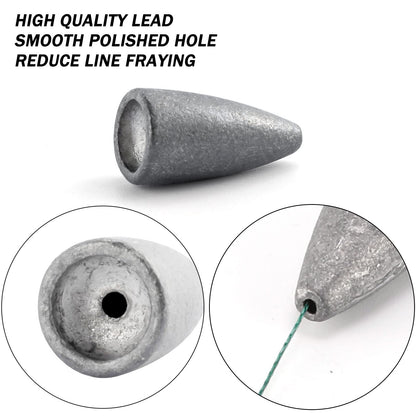 Dr.Fish 50 Pack Bullet Fishing Sinkers Worm Weights Lead Fishing Weights Bass Fishing Sinker Freshwater Texas Carolina Rig Punch Shot 1/4oz