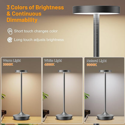 Cordless Table Lamps Outdoor - Rechargeable 6000mAh Battery Operated Table Lights - LED Portable Touch Dimmable Waterproof Table Lamp for Patio Restaurant Dining (2 Grey)