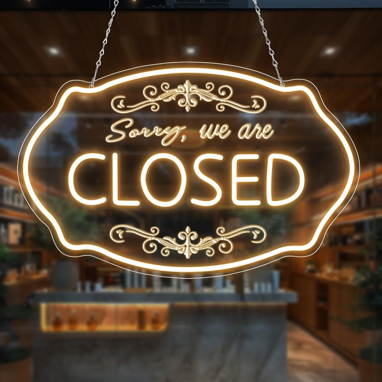 LED Neon Closed Sign for Business, 16.5x10'' Sorry We’re Closed Signs, Warm White Adjustable Brightness Neon Lights for Party, Bar, Salon, Stores, Hotel, Wall Decor, Clubs, office, Hotels