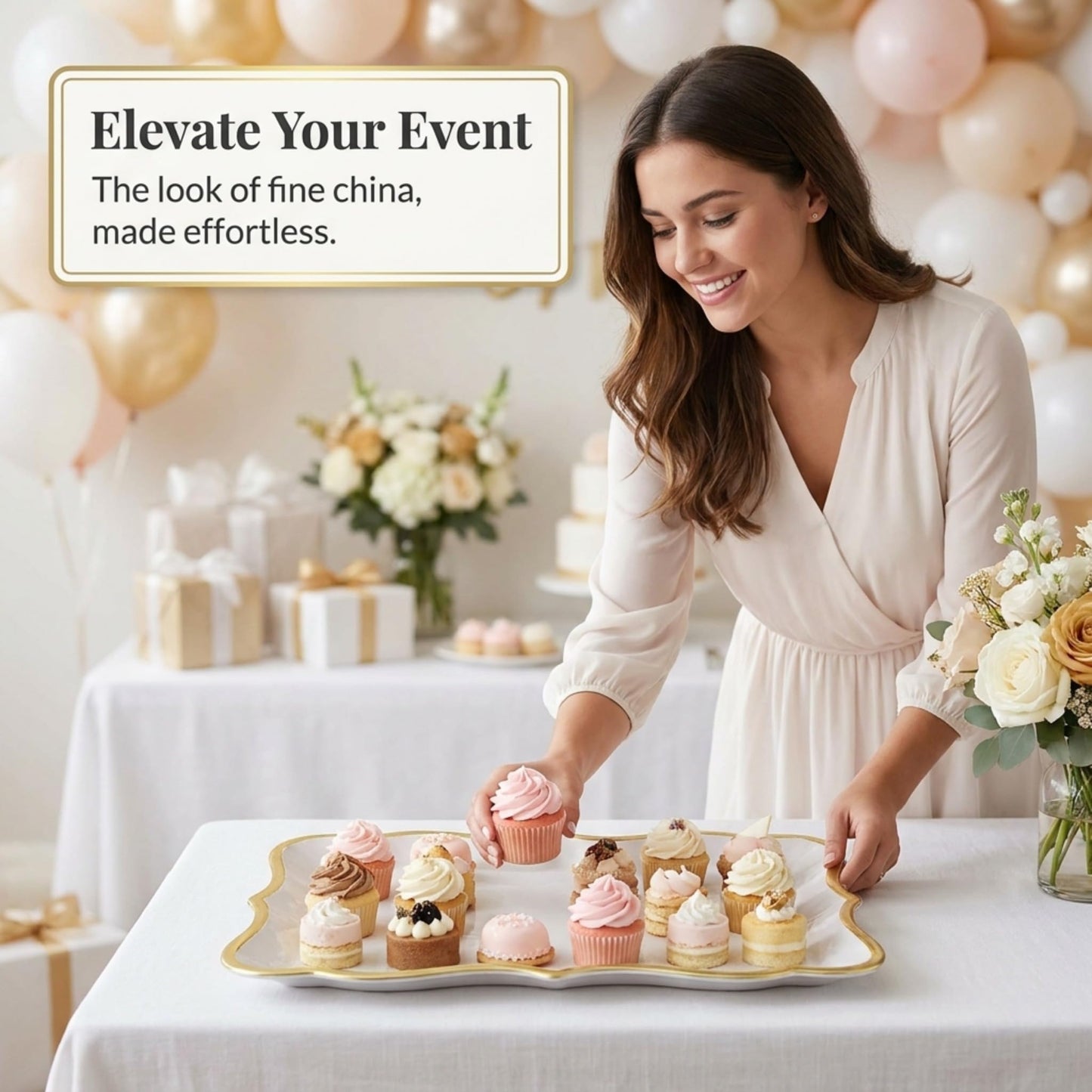 Gift Boutique Decorative Trays 10 Pack Gold Rim Display Platters Cardboard 9 x 13 Inch Wedding Birthday Party Dessert Decor
