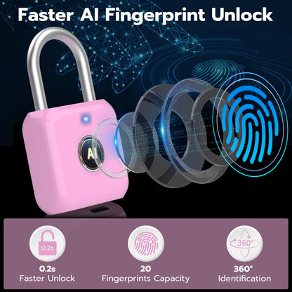 Fingerprint Padlock,Smart Padlock with APP Unlock,Fingerprint Locker Lock,USB Rechargeable for Gym Locker,Locker, School,Storage, Luggage