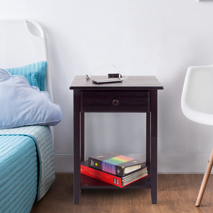 Casual Home Owl Night Stand with USB Port Charging Station and Drawer, 17.5" W x 14.25" D x 24.5" H, Natural Gray