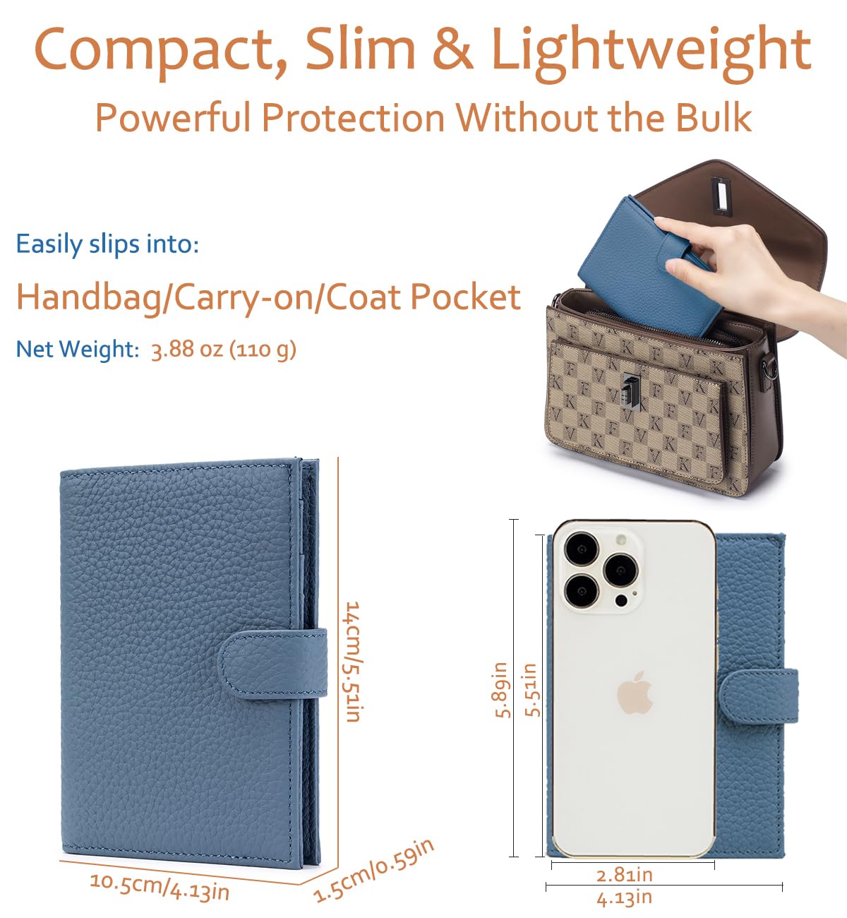 LnxLtw Leather RFID Blocking Passport Holder for Travel Women – Multiple Slim Passport Wallet for Women with Card Slots, Zippered Coin Pocket & Travel Passport Cover Case Gift Ready– Denim Blue