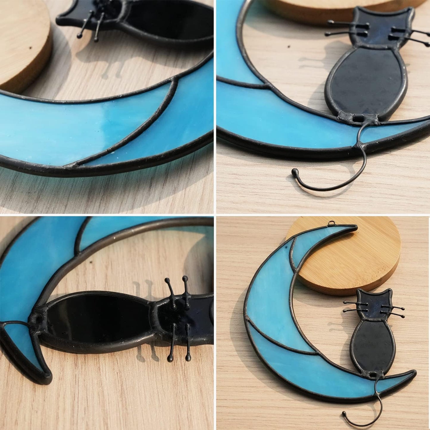 HAOSUM Black Cat Decor On Moon Suncatcher Decoration,Cat Memorial Gifts for Cats Lovers Stained Glass Window Hangingt,Cats Loss Sympathy Gift,Pet Memorial Gifts for Women