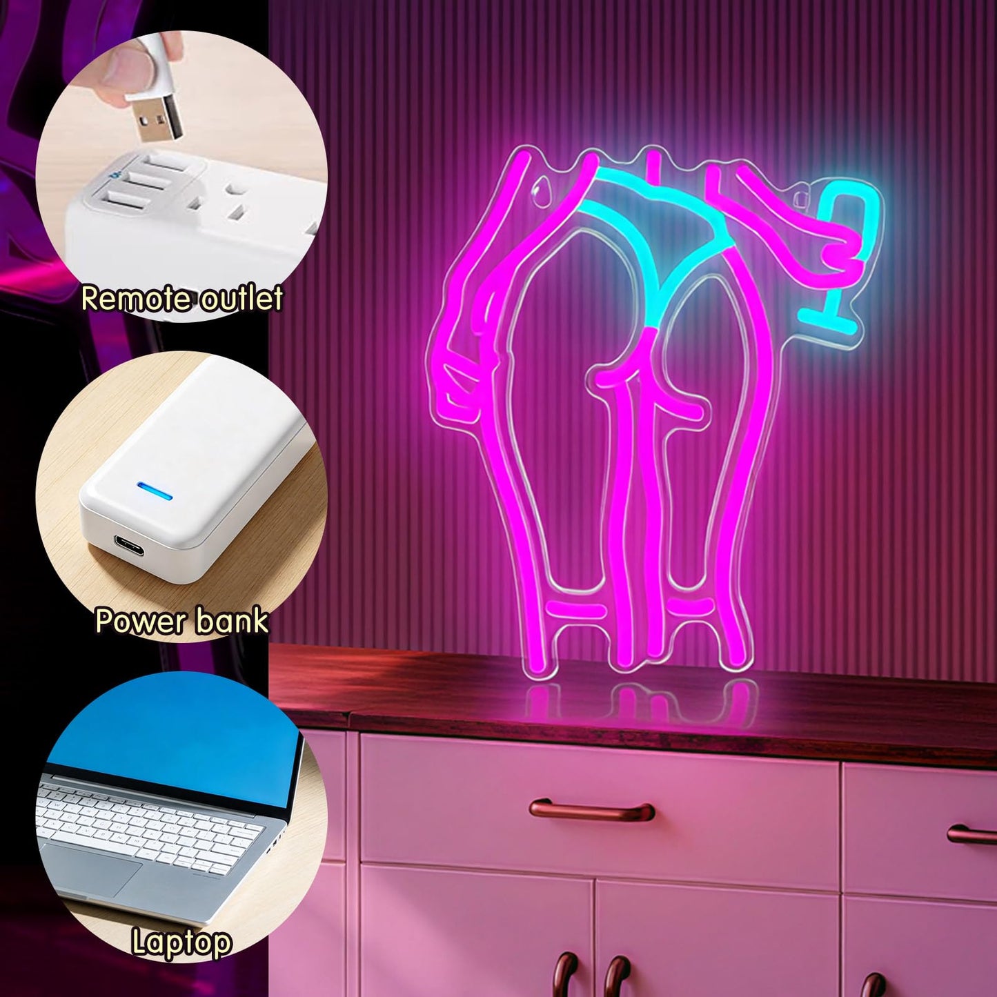 Lady Neon Signs Neon Signs for Wall Decor Pink Blue LED Light Sign for Preppy Room Decor Bedroom with Woman Pattern Light Up Sign for Birthday Party Decoration USB Powered