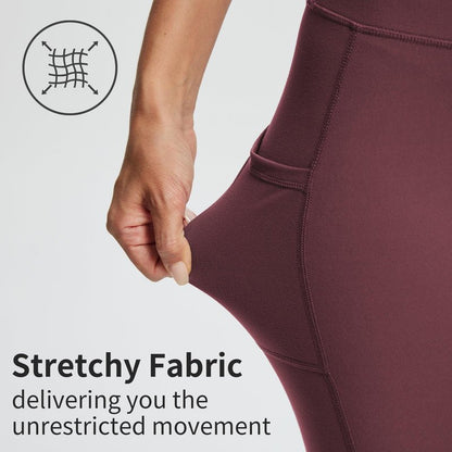 baleaf Biker Shorts Women Yoga Gym Workout Spandex Running Volleyball Tummy Control Compression with Pockets Soft 8" Wine Red M
