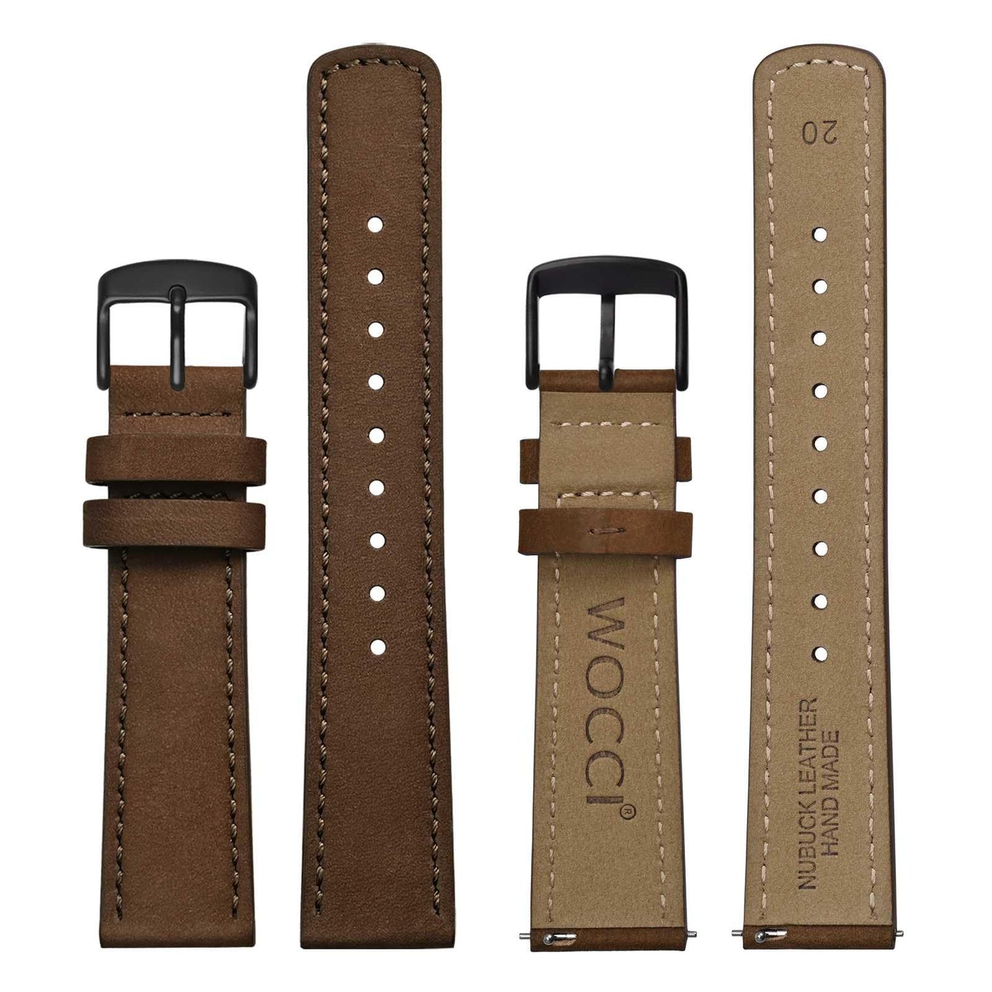WOCCI 18mm Retro Leather Watch Band for Men and Women, Quick Release Replacement Strap with Black Buckle (Dark Brown)