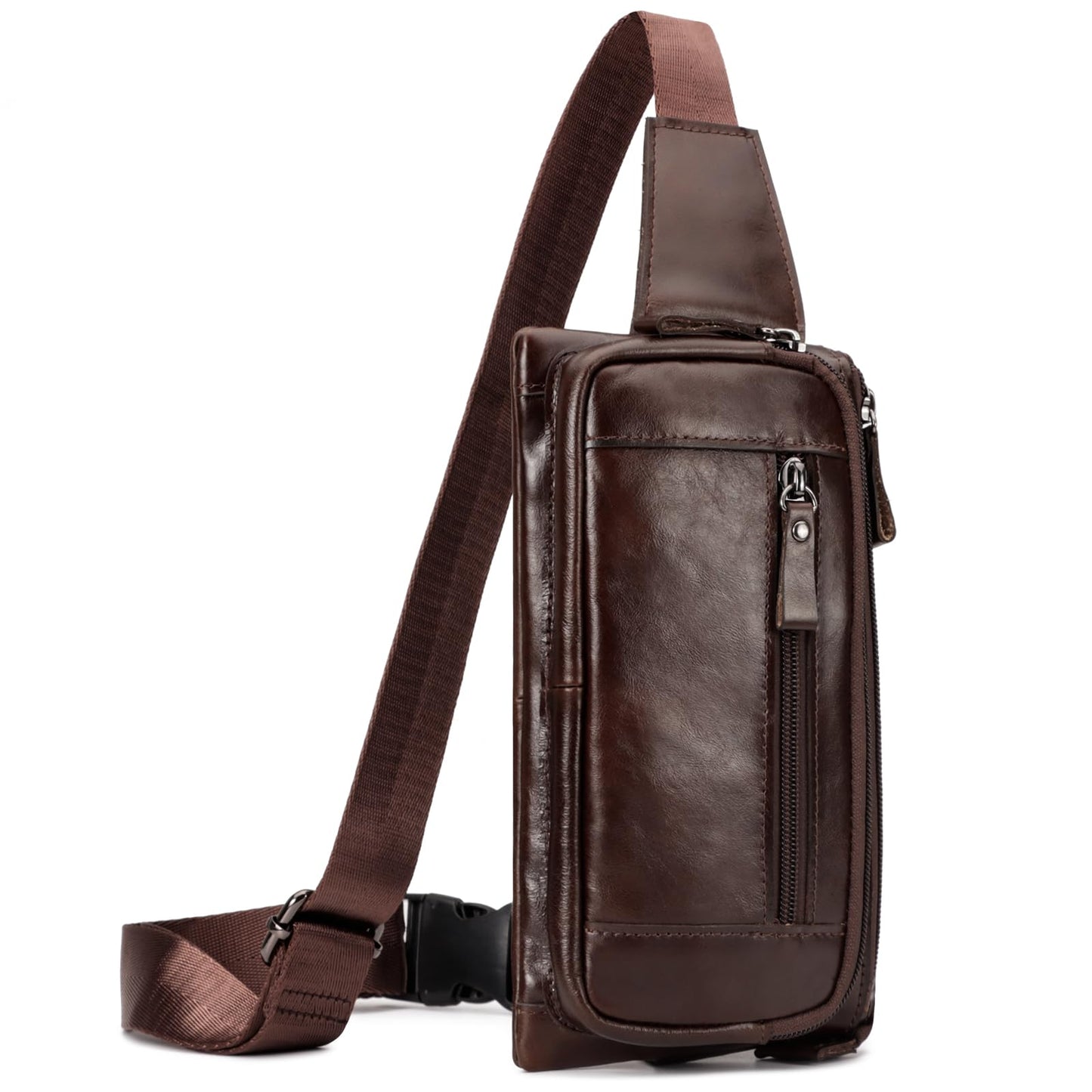 Soft Genuine Leather Fanny Pack for Men Women, Belt Bag Waist Packs Small Sling Crossbody Bag with Adjustable Strap for Travel Sport Walk (Coffee)