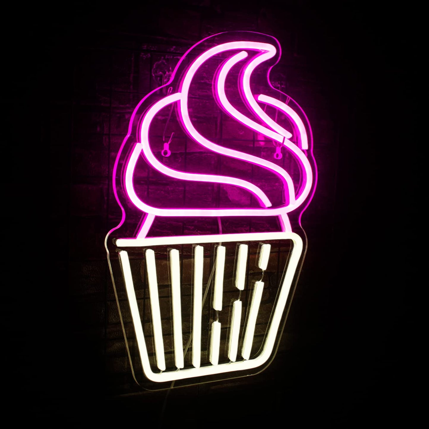 FAXFSIGN Cupcake Neon Sign Led Pink Warm White Neon Lights for Wall Decor Usb Light Up Signs for Bakery Dessert Shop Resturant Bar Cafe Candyland Party Decorations