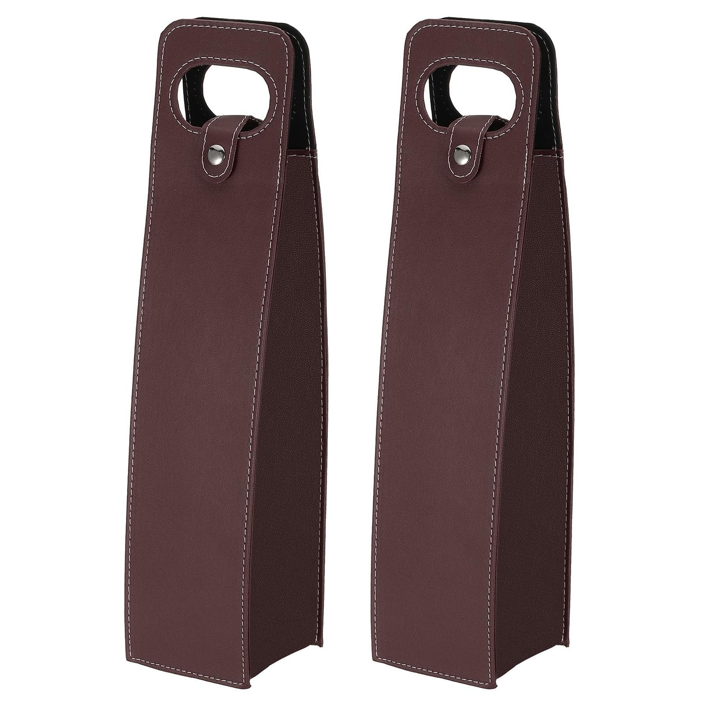 PATIKIL Wine Gift Bag, 2 Pack Wine Bag Reusable Leather Wine Tote Carrier for Wine Bottles Portable Champagne Gift Bags for Picnic Party Wedding, Brown
