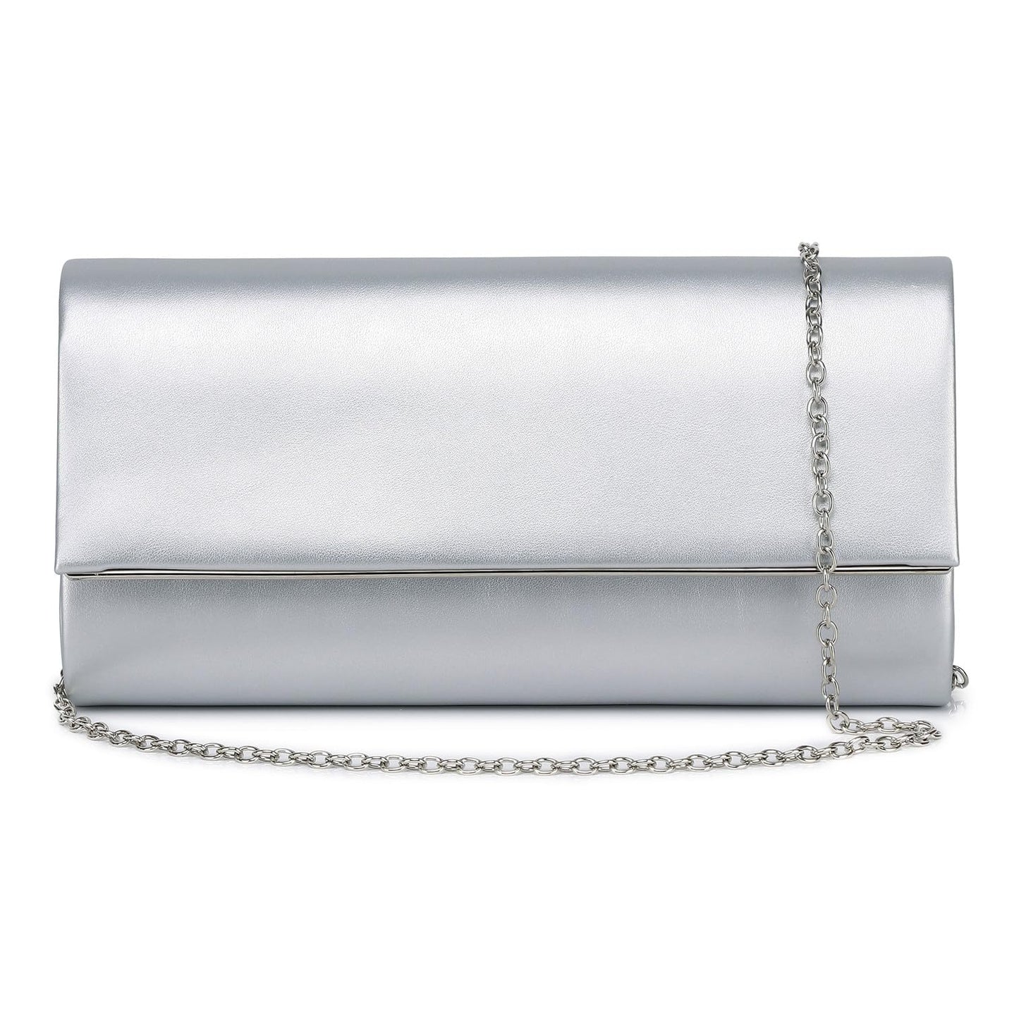 DETARA Women Evening Bag Vegan Leather Clutch Purse Shoulder Crossbody Envelope Bag for Party Wedding Prom Bridal (Silver 1818)
