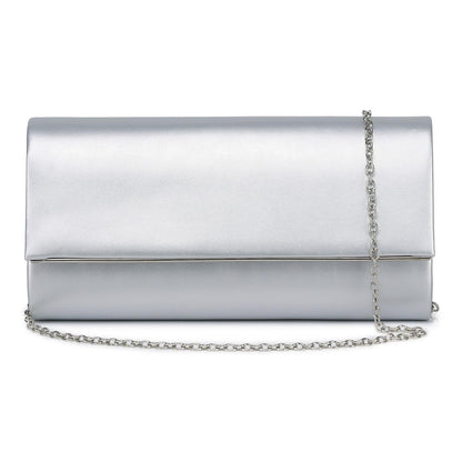 DETARA Women Evening Bag Vegan Leather Clutch Purse Shoulder Crossbody Envelope Bag for Party Wedding Prom Bridal (Silver 1818)