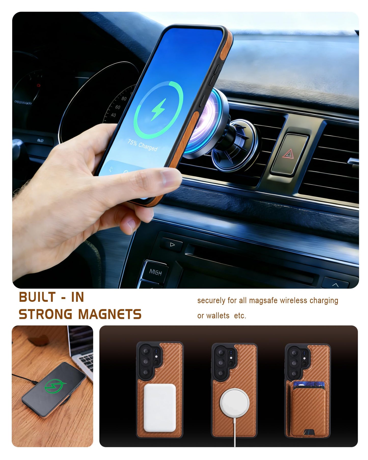 ASAPDOS Magnetic Detachable Wallet Case for Samsung Galaxy S26 Ultra with Kickstand,2-in-1 MagSafe Compatible RFID Blocking Card Holder,Slim PU Leather Cover Vintage Carbon Coffee