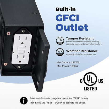 2-Pack Porch Light with GFCI Outlet, Black Dusk to Dawn Outdoor Lantern Wall Mount, Modern Outdoor Sconces Wall Lighting with Glass Shade, Waterproof Outdoor Light Fixtures for House, Garage