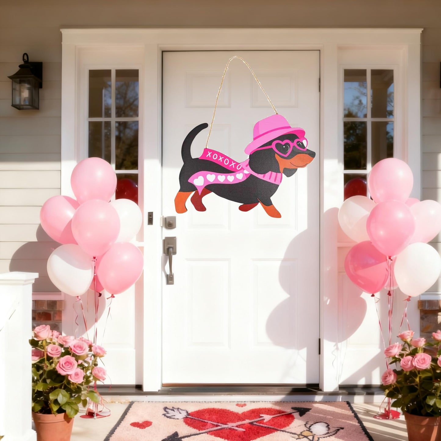 Dachshund Valentines Day Door Sign - Dog Heart Love Welcome Wall Signs Door Wreath Sign Hanging for Home Wall Party Outdoor Indoor Supply Decor Gifts 14.5×10.6 Inch