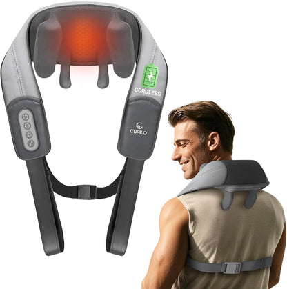 CuPiLo Shiatsu Neck and Shoulder Massager with Heat - FSA HSA Eligible,Cordless 4D Deep Tissue Kneading Massager, Rechargeable Massage for Neck, Shoulder,Ideal Gift for Women,Men