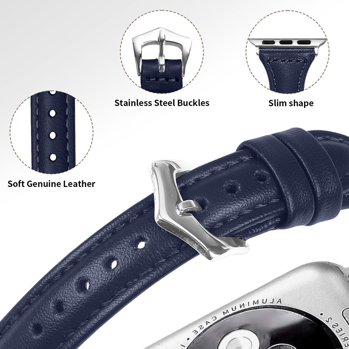 OULUCCI Leather Bands Compatible Apple Watch Bands For Women 38mm 40mm 41mm 42mm 44mm 45mm 46mm 49mm, Top Grain Leather Band Replacement Strap for iWatch Ultra SE SE2 Series 11 10 9 8 7 6 5 4 3 2 1