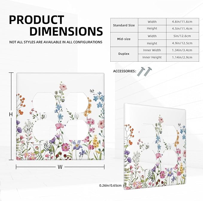 Decorative Light Switch Cover Plate Rustic Wild Floral Vintage Watercolor Flower 2 Gang Socket Covers Double Duplex Wallplates Switch Plates and Outlet Covers for Bedroom Bathroom Decor