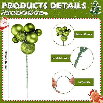 8 Pcs Fruit Green Christmas Tree Picks 7.87 Inch Christmas Balls Ornaments Xmas Hanging Peppermint Decorations for Xmas Tree Topper DIY Wreath Holiday Floral Vase Fillers Crafts Home Decor
